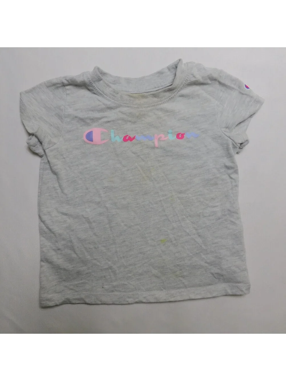 Champion Baby Girls 18M Gray Short Sleeve Shirt Pastel Rainbow Spellout Logo Tee